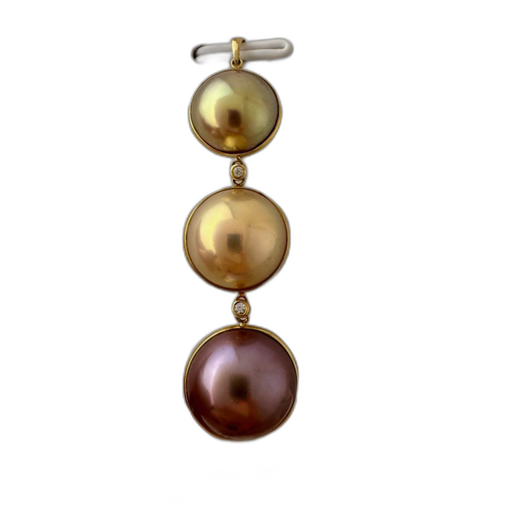 One-of-a-Kind Solid 18K Gold Gradient Edison Pearl Drop Pendant with Zirconia